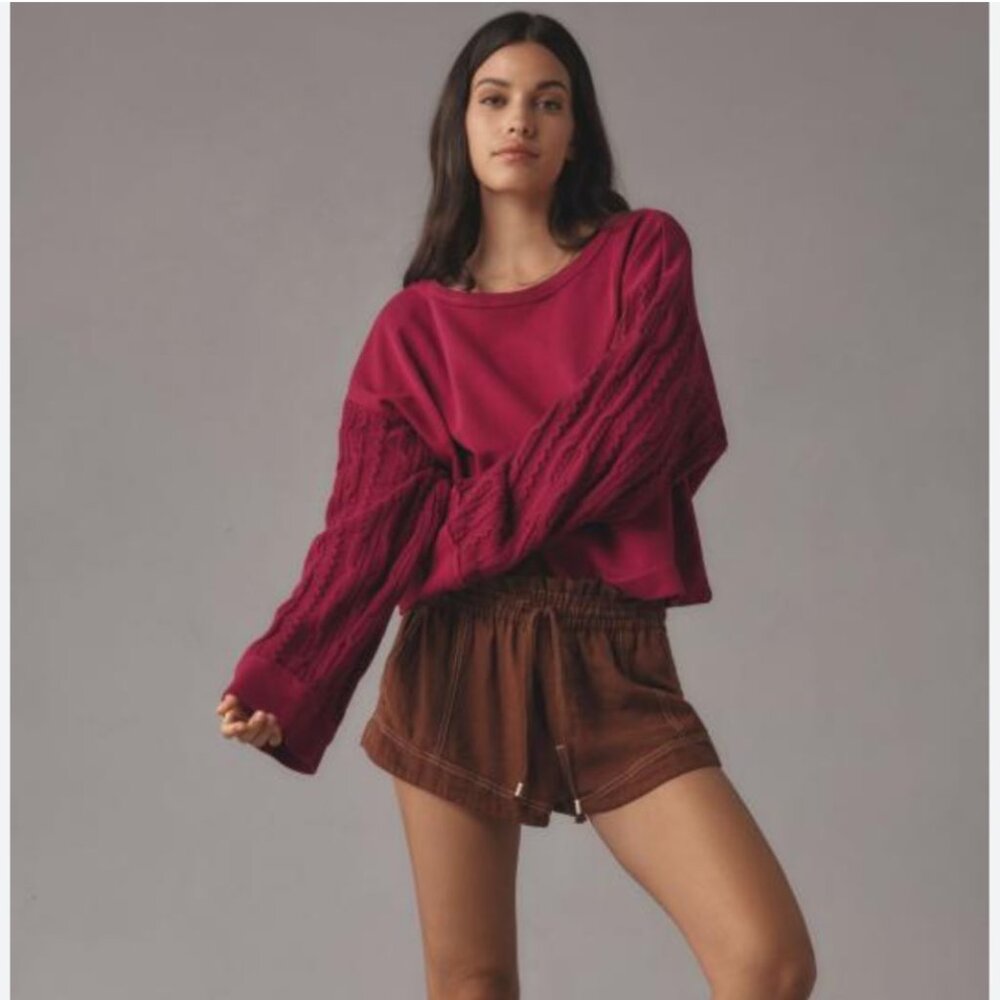 ANTHROPOLOGIE Pilcro Sweater-Sleeve Raspberry‎ Pullover Blouse Size M NWT